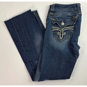 Rock Revival Gwen Boot Jeans Womens 31 Dark Wash Embellished Pockets Cut hem